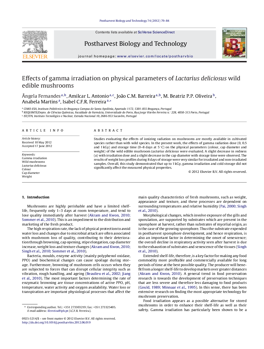 Effects of gamma irradiation on physical parameters of Lactarius deliciosus wild edible mushrooms