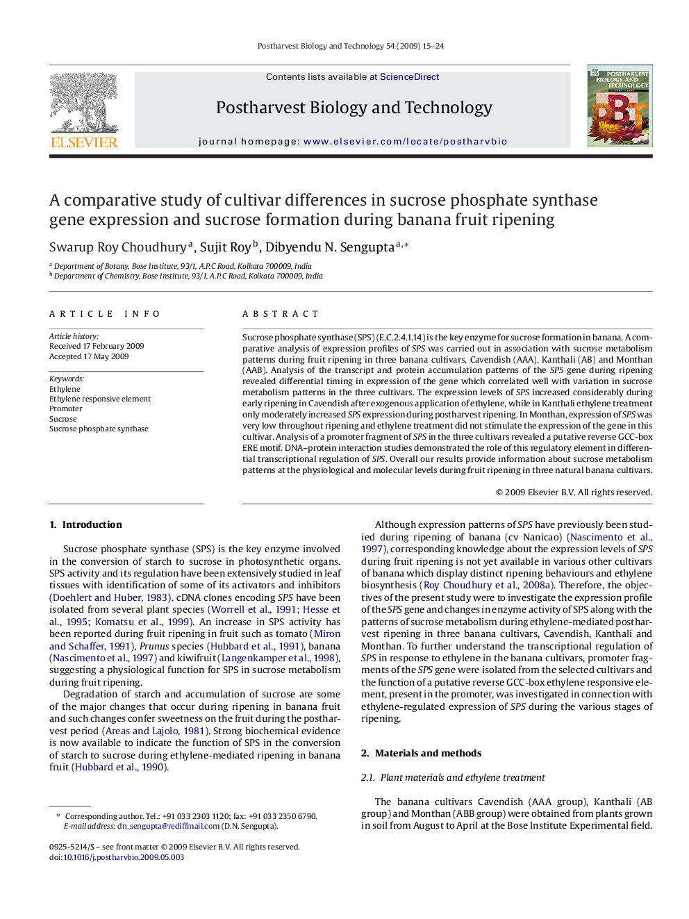 A comparative study of cultivar differences in sucrose phosphate synthase gene expression and sucrose formation during banana fruit ripening