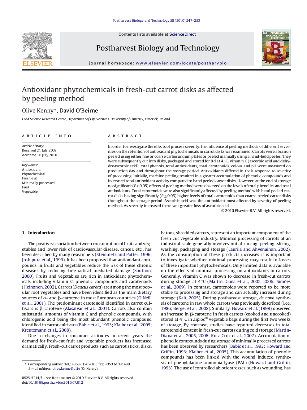 Antioxidant phytochemicals in fresh-cut carrot disks as affected by peeling method