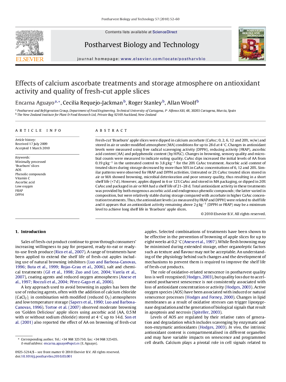 Effects of calcium ascorbate treatments and storage atmosphere on antioxidant activity and quality of fresh-cut apple slices