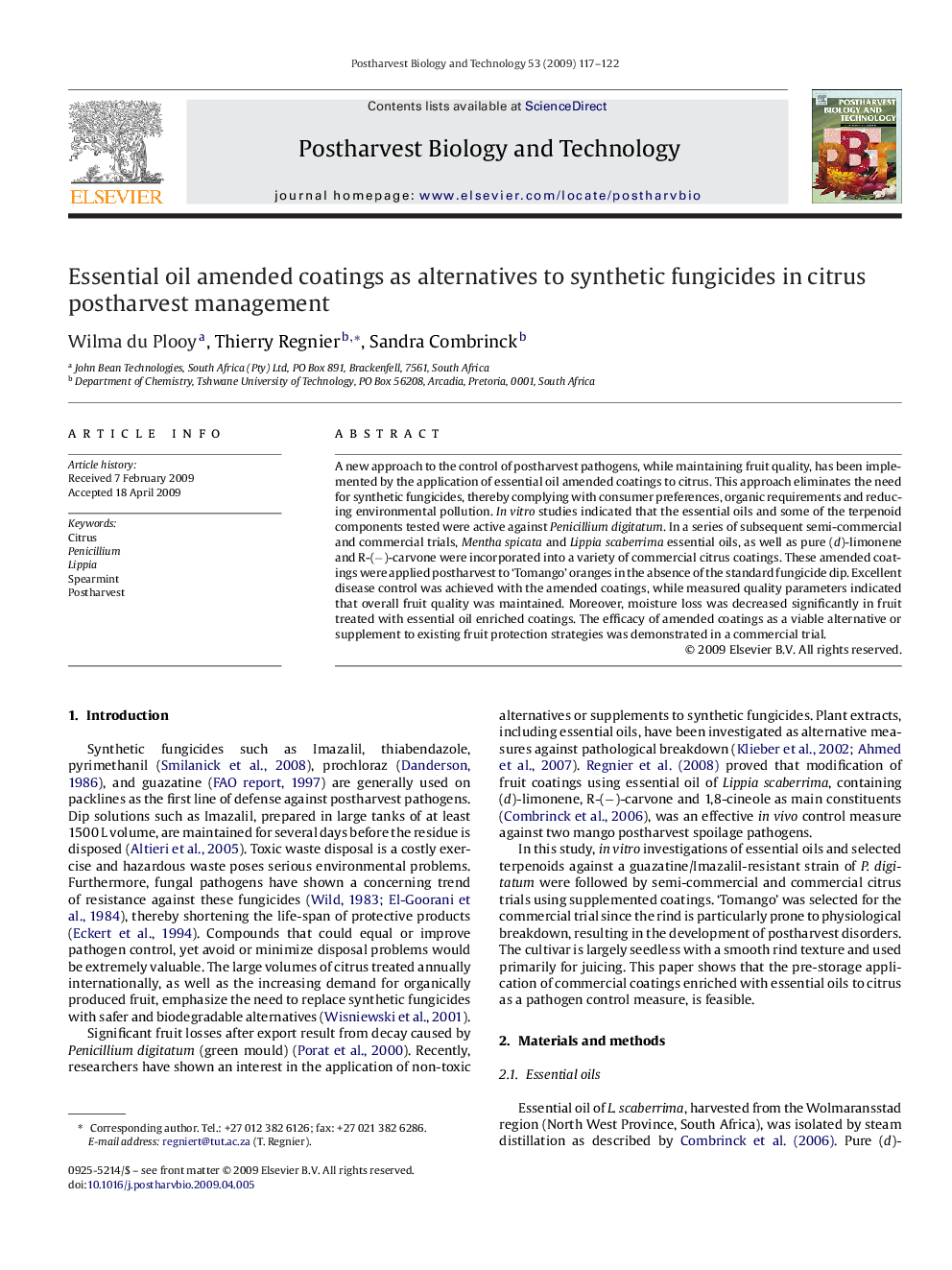 Essential oil amended coatings as alternatives to synthetic fungicides in citrus postharvest management