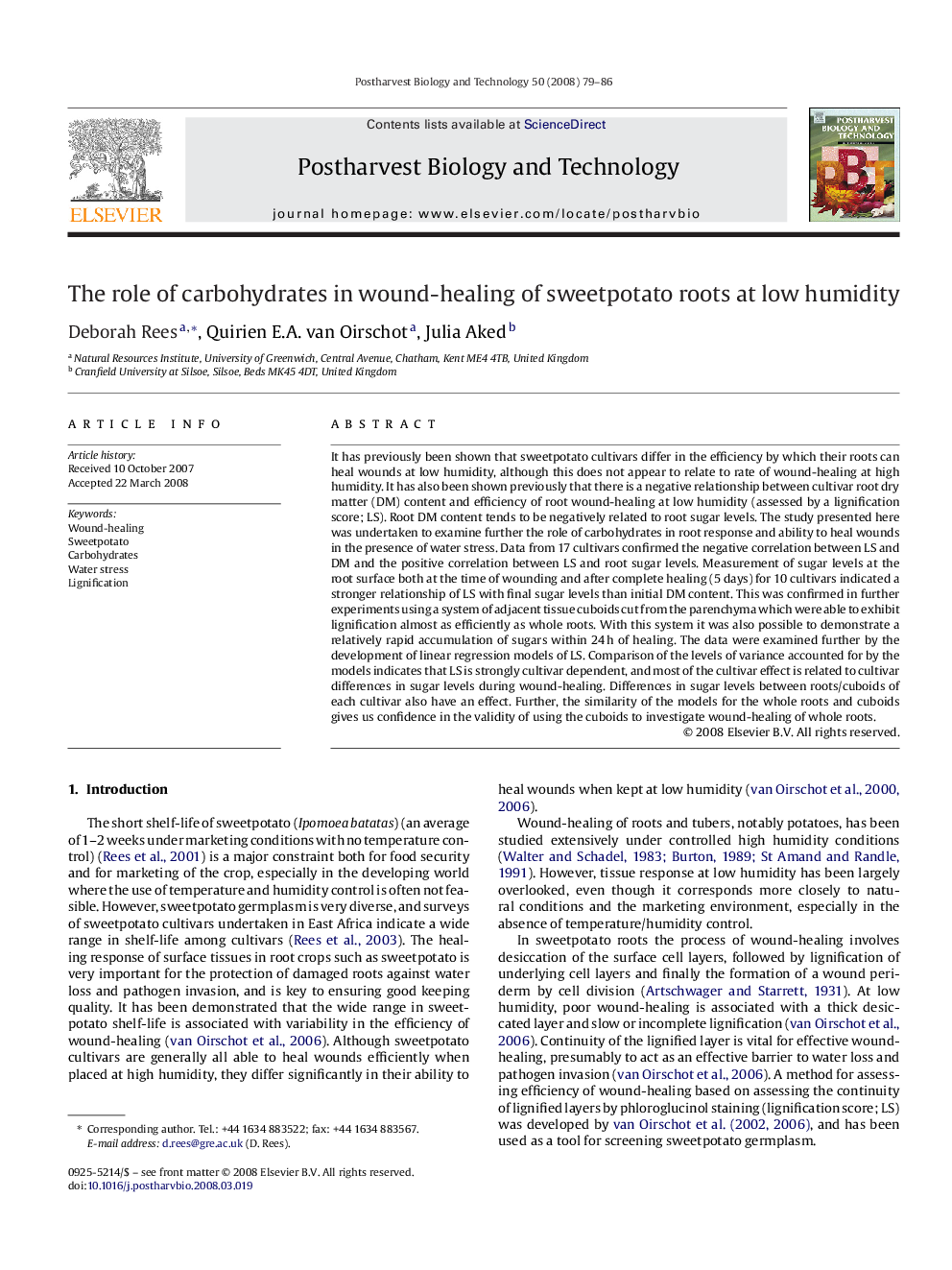 The role of carbohydrates in wound-healing of sweetpotato roots at low humidity