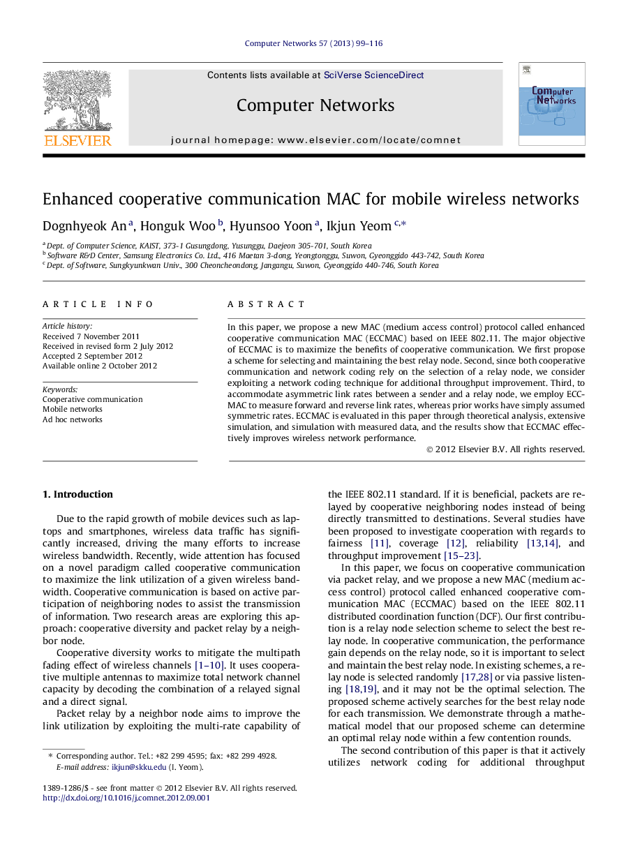 Enhanced cooperative communication MAC for mobile wireless networks