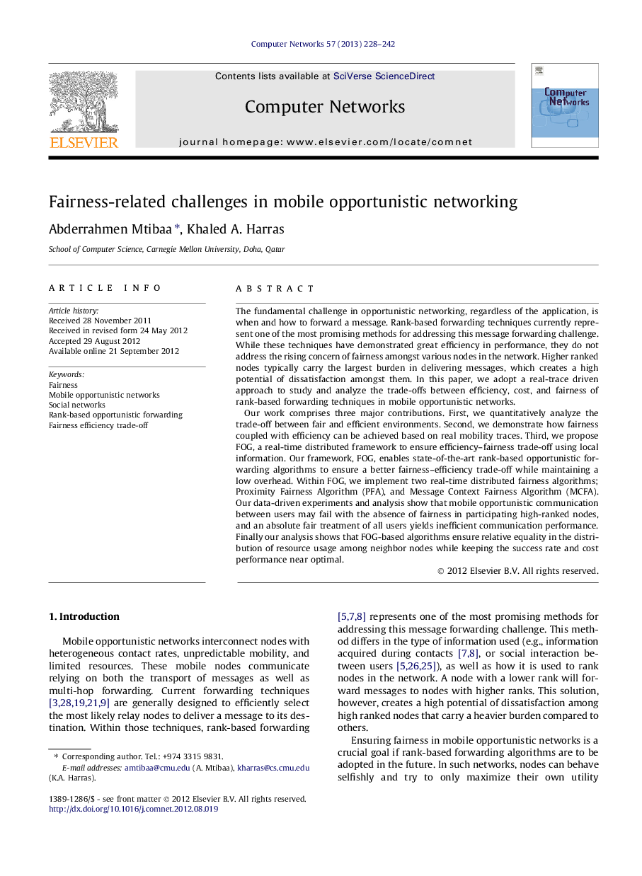 Fairness-related challenges in mobile opportunistic networking