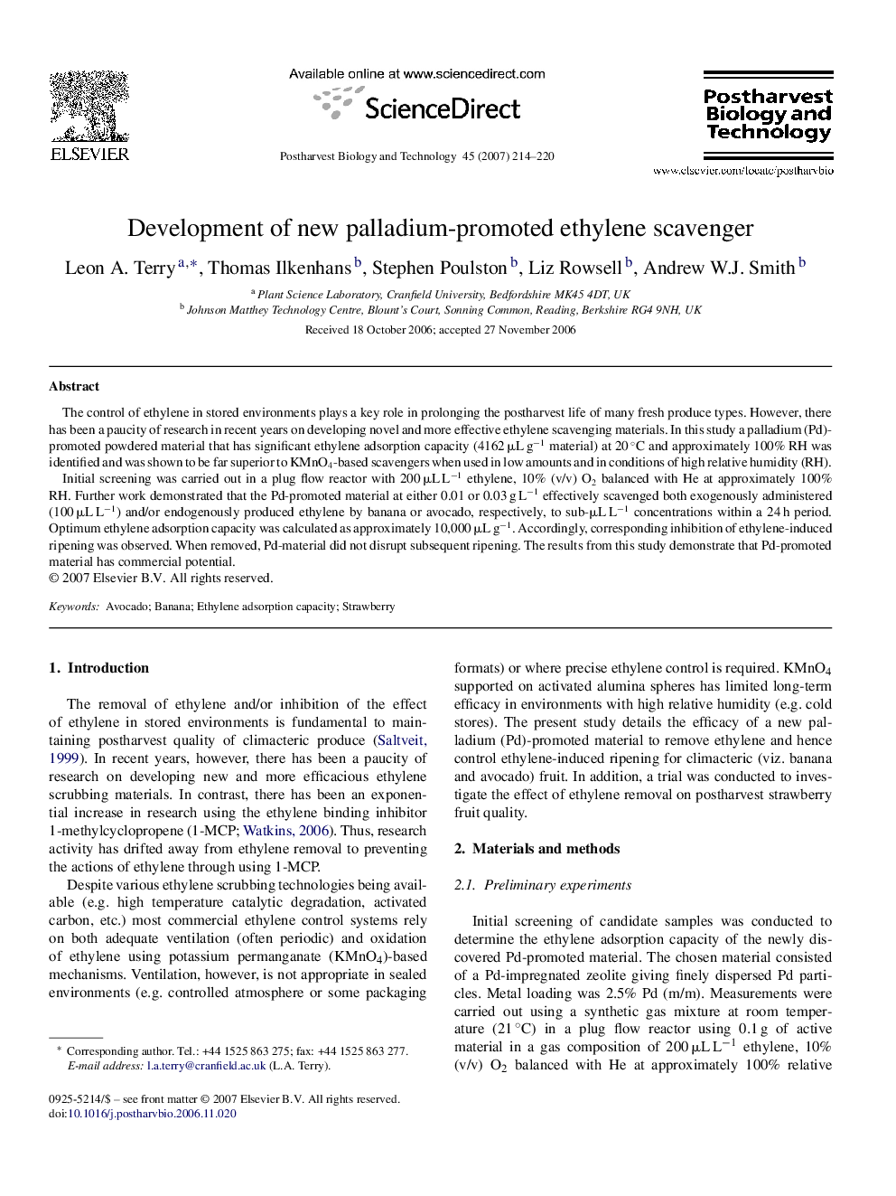 Development of new palladium-promoted ethylene scavenger