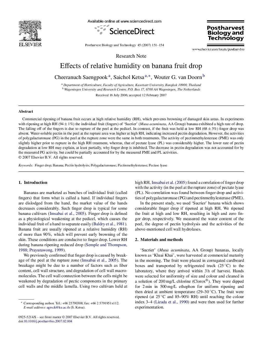 Effects of relative humidity on banana fruit drop