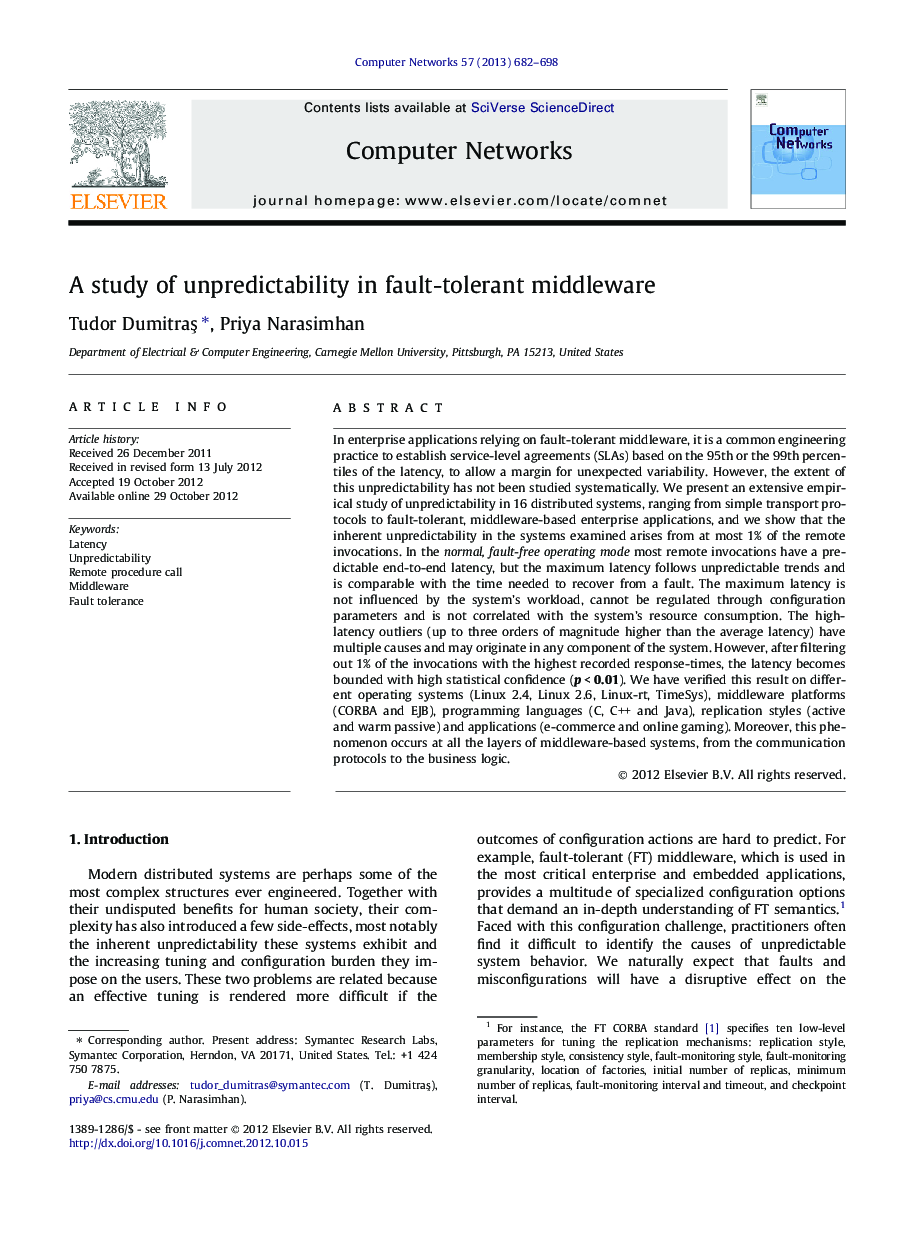 A study of unpredictability in fault-tolerant middleware