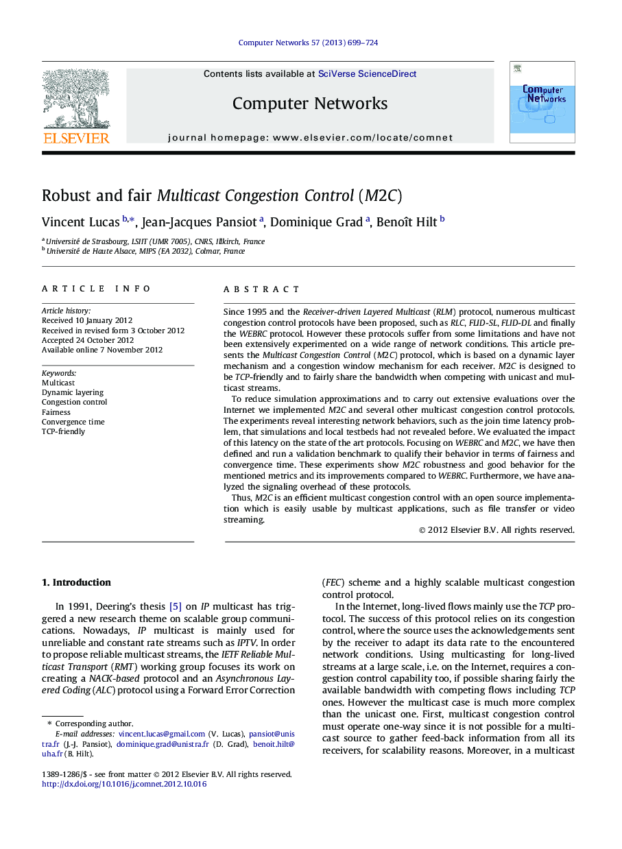 Robust and fair Multicast Congestion Control (M2C)