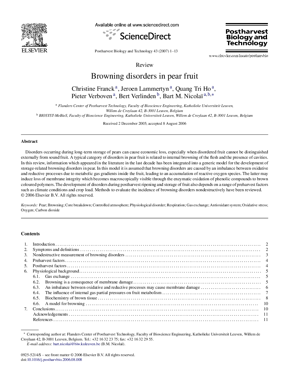 Browning disorders in pear fruit