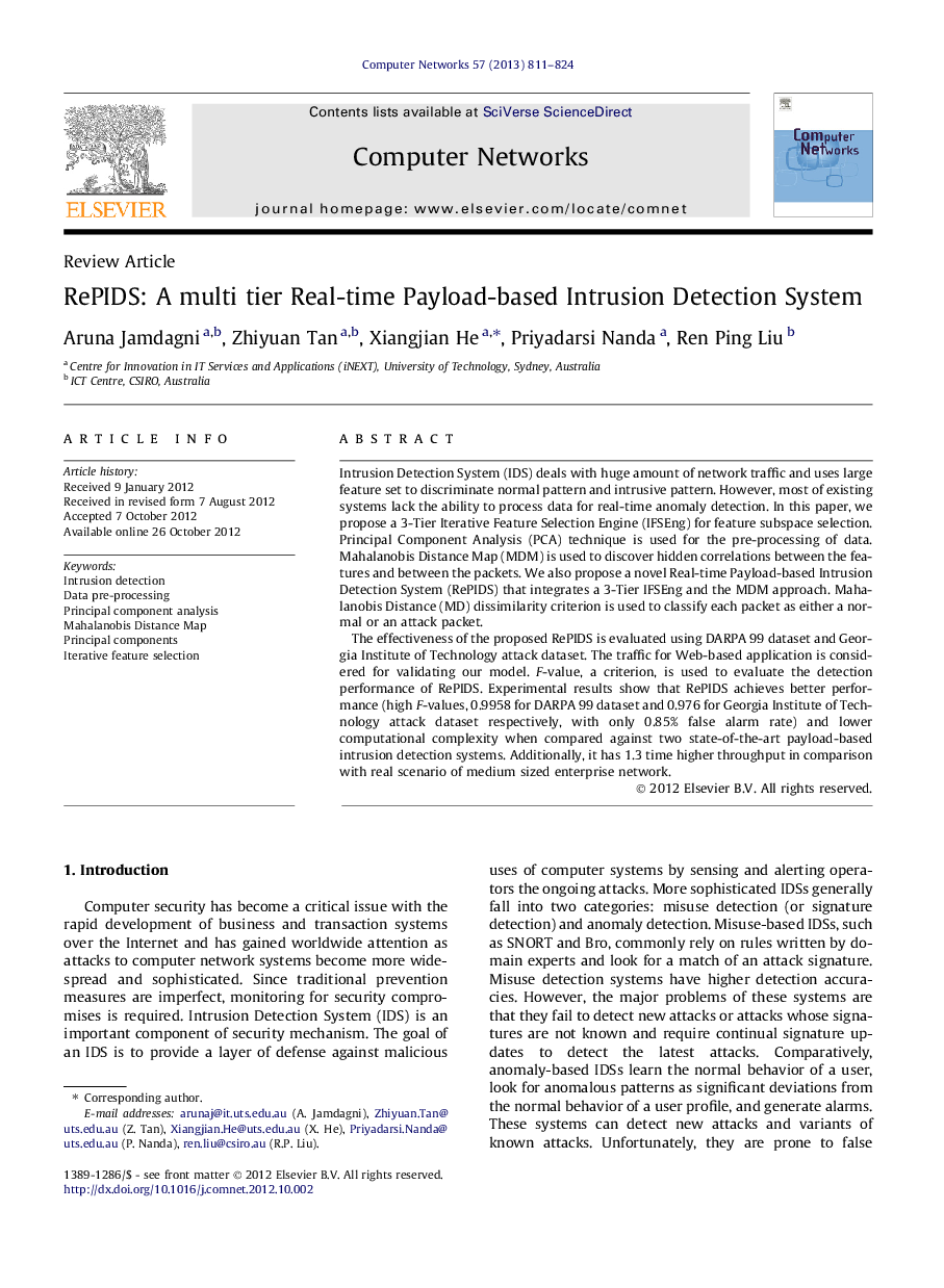 RePIDS: A multi tier Real-time Payload-based Intrusion Detection System