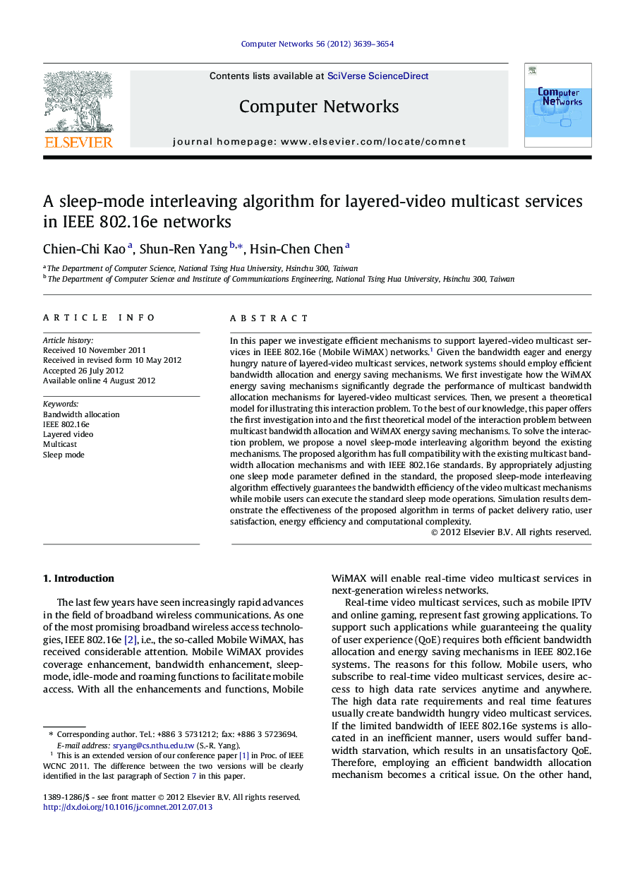 A sleep-mode interleaving algorithm for layered-video multicast services in IEEE 802.16e networks