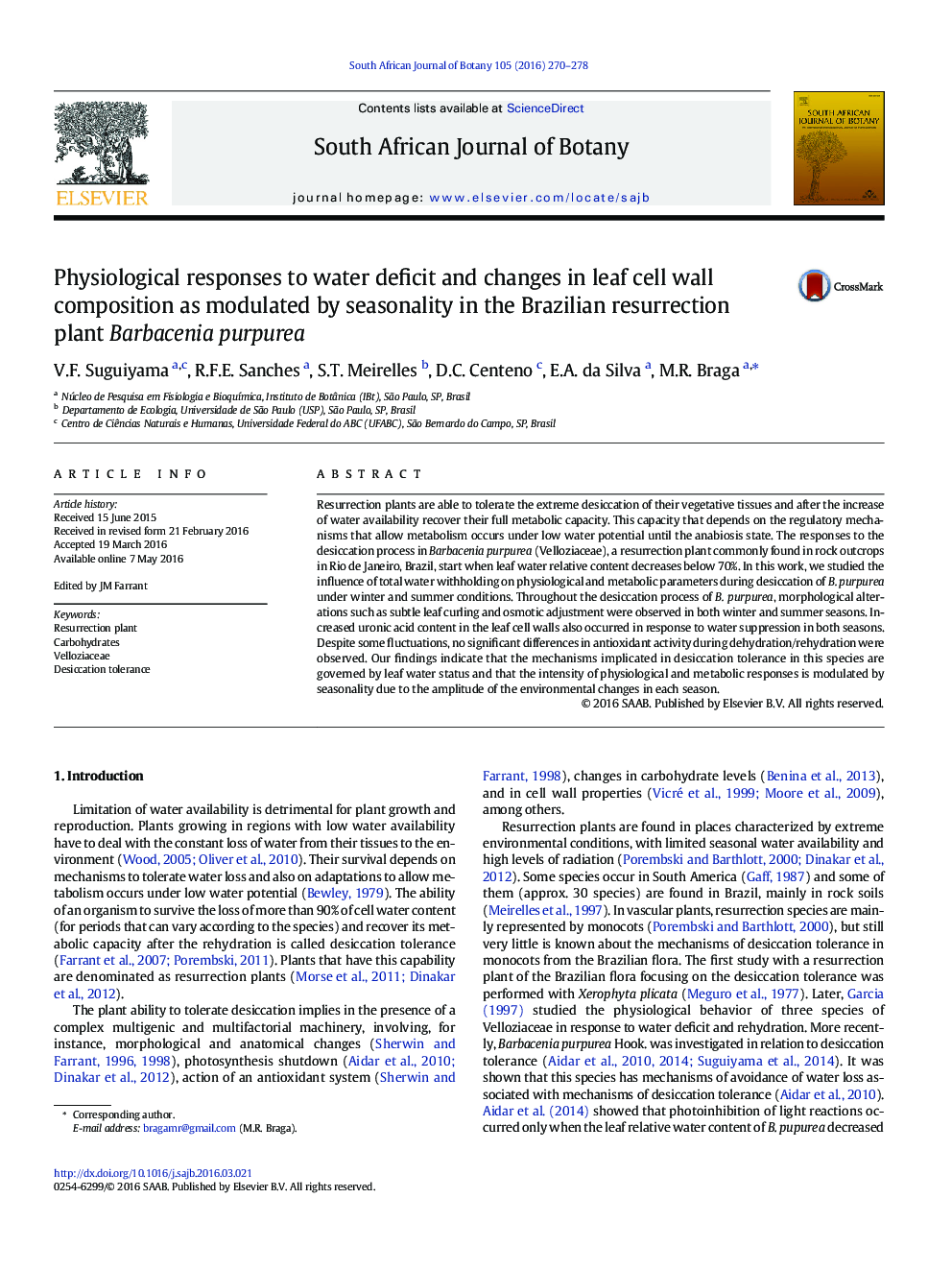 Physiological responses to water deficit and changes in leaf cell wall composition as modulated by seasonality in the Brazilian resurrection plant Barbacenia purpurea