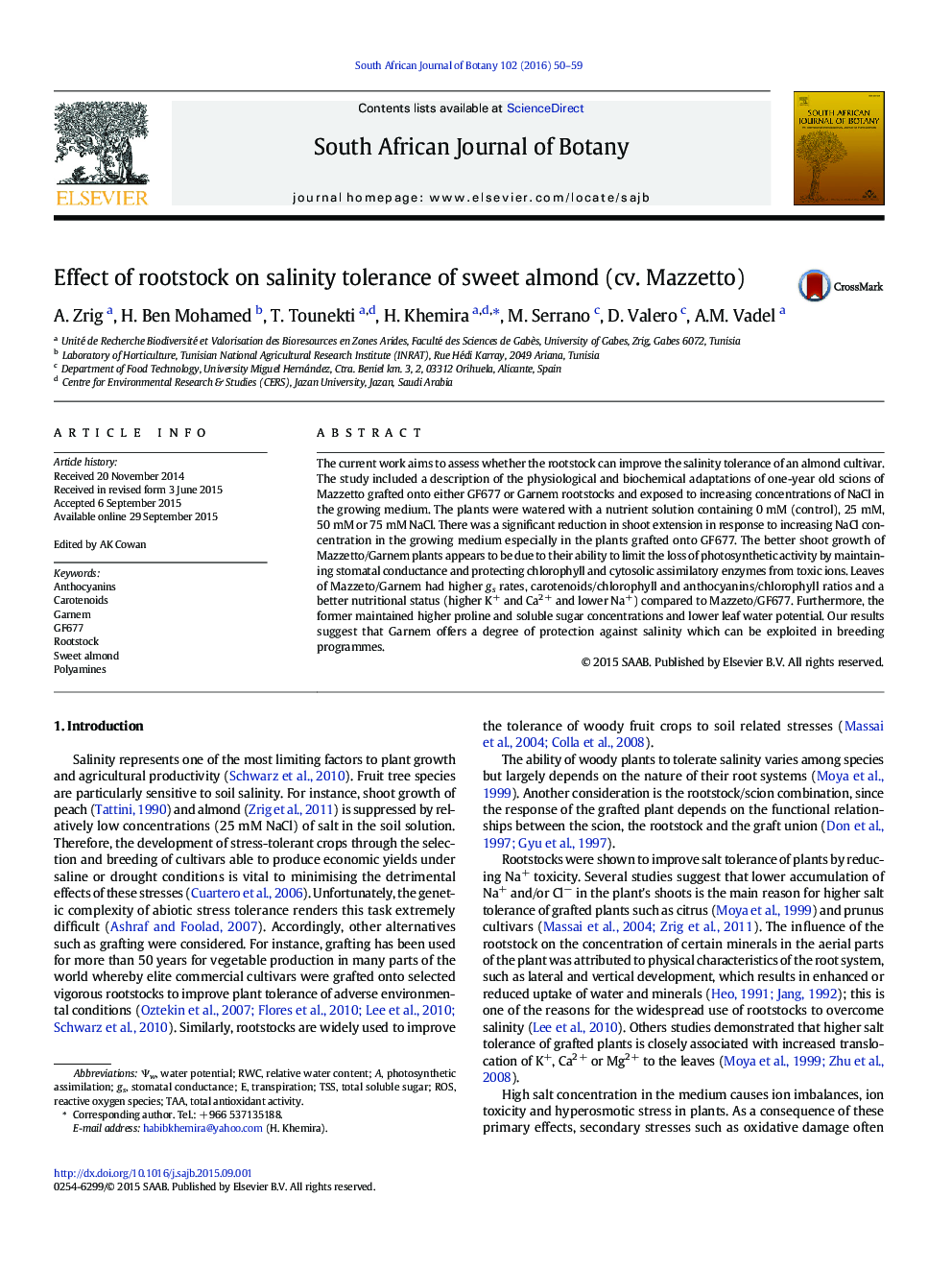 عکس صفحه اول مقاله: Effect of rootstock on salinity tolerance of sweet almond (cv. Mazzetto) Effect of rootstock on salinity tolerance of sweet almond (cv. Mazzetto)
