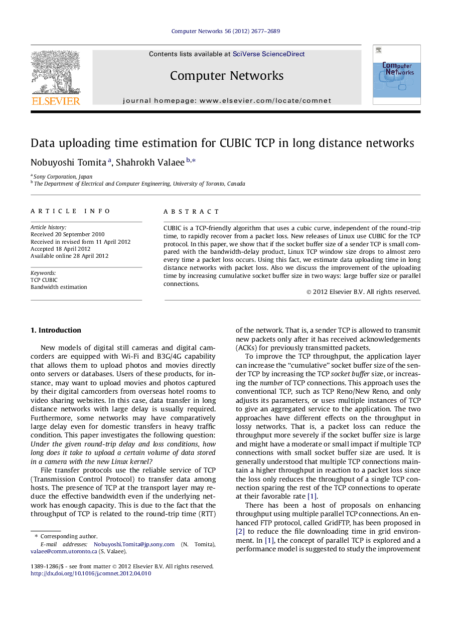 Data uploading time estimation for CUBIC TCP in long distance networks