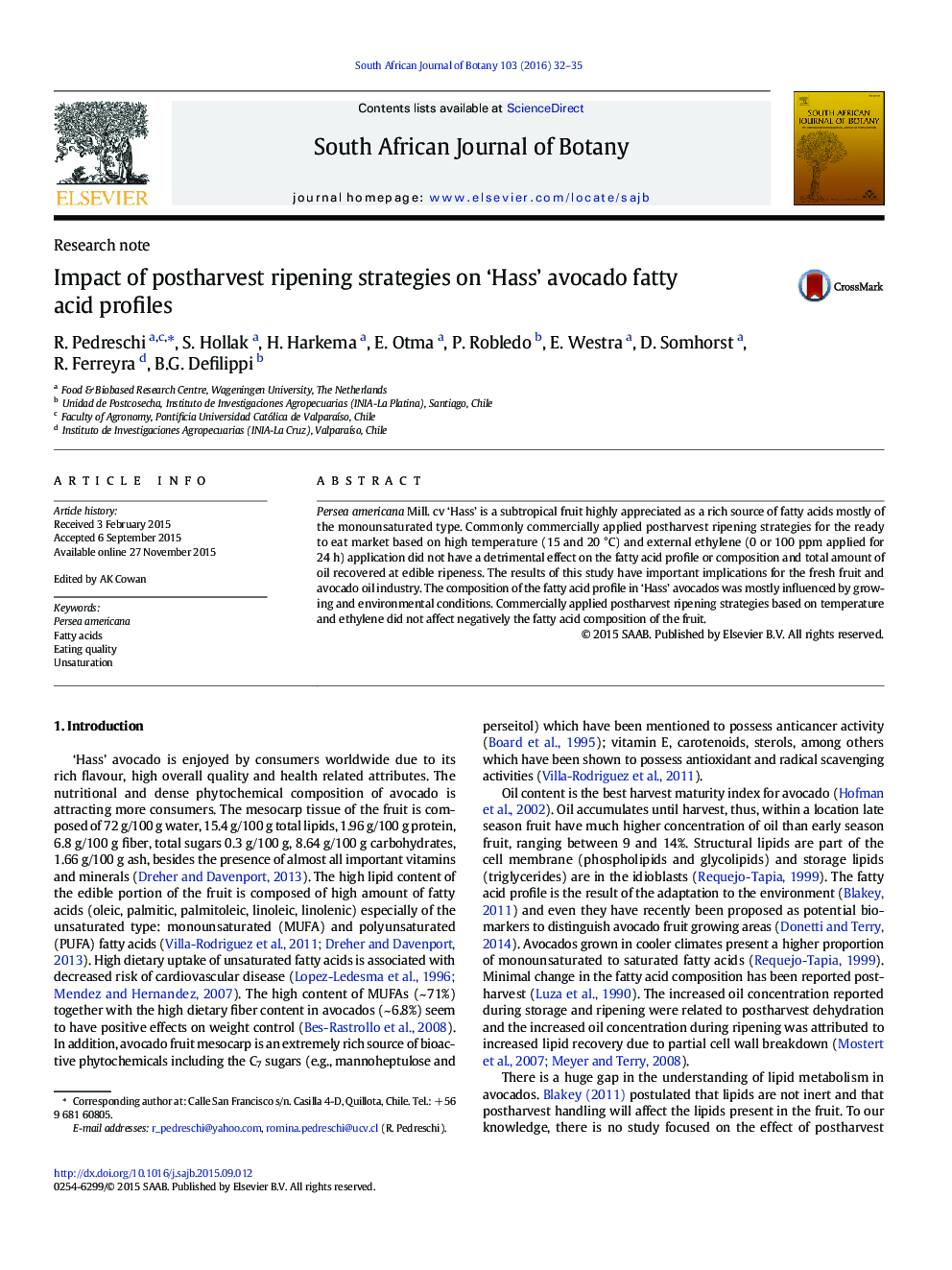 Impact of postharvest ripening strategies on ‘Hass’ avocado fatty acid profiles