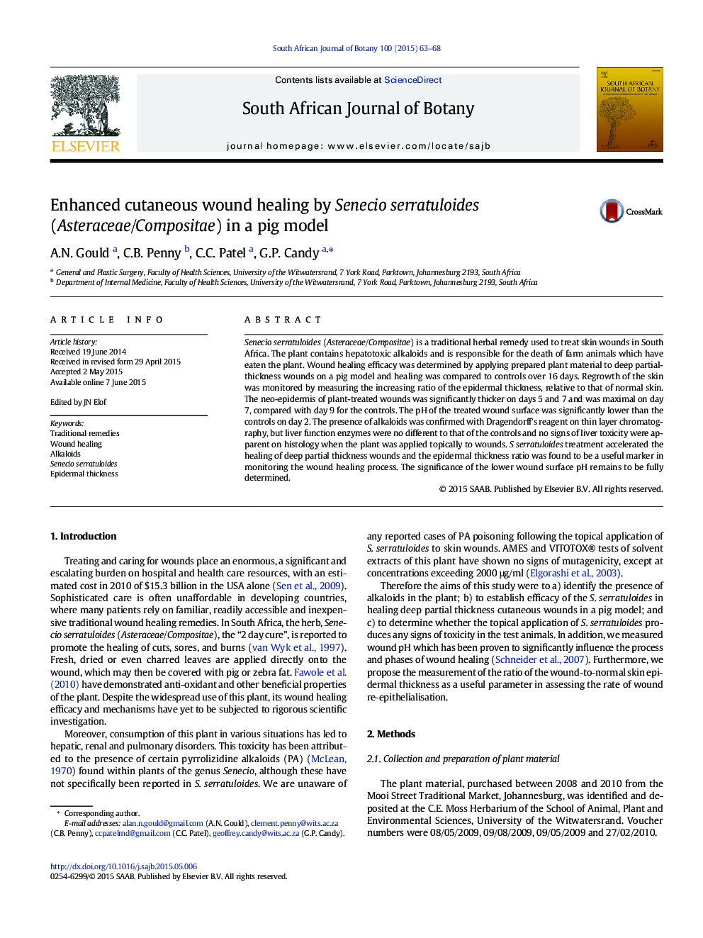 Enhanced cutaneous wound healing by Senecio serratuloides (Asteraceae/Compositae) in a pig model