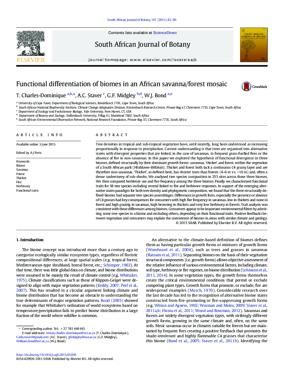 Functional differentiation of biomes in an African savanna/forest mosaic