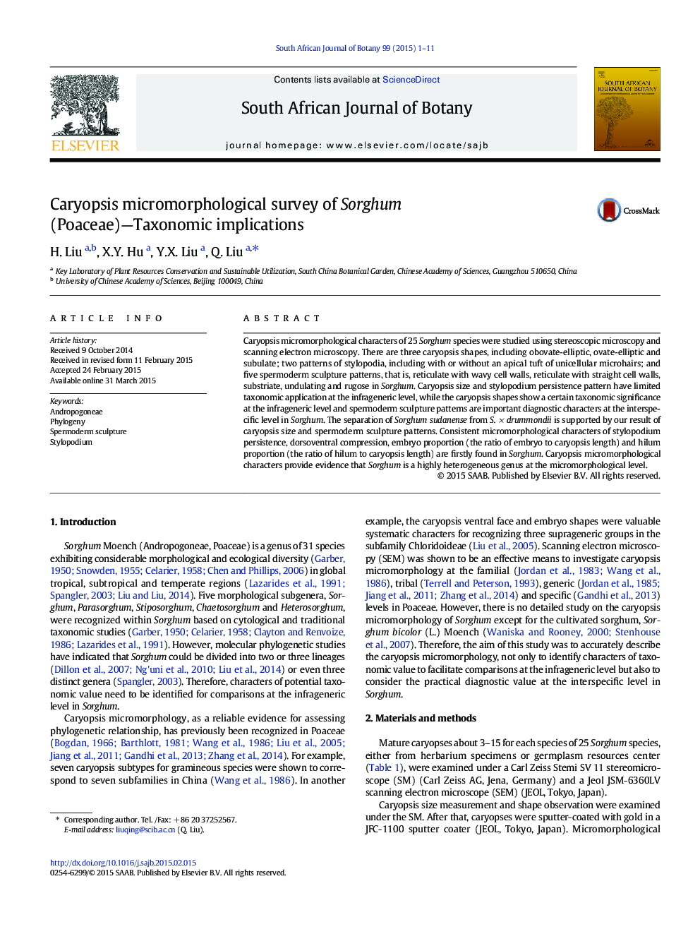 Caryopsis micromorphological survey of Sorghum (Poaceae)—Taxonomic implications