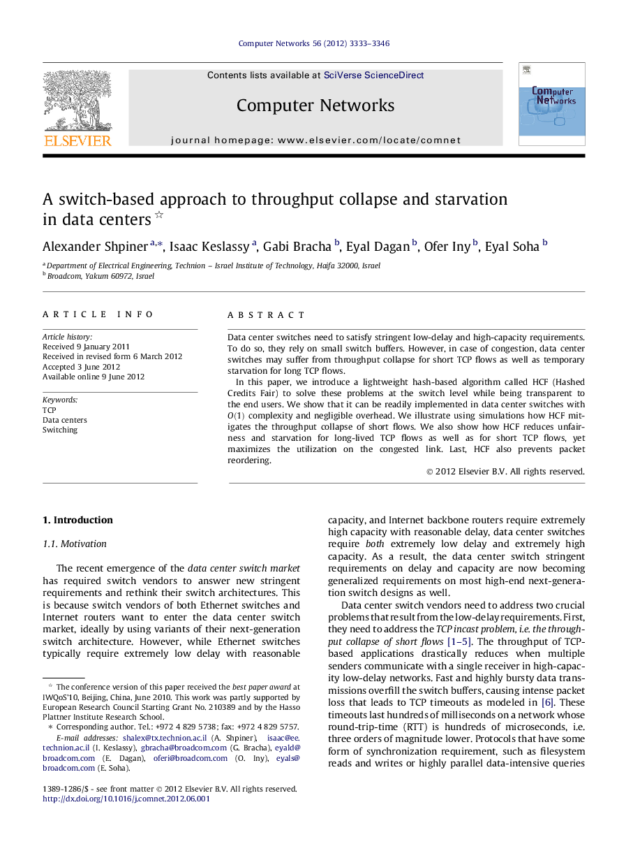 A switch-based approach to throughput collapse and starvation in data centers 