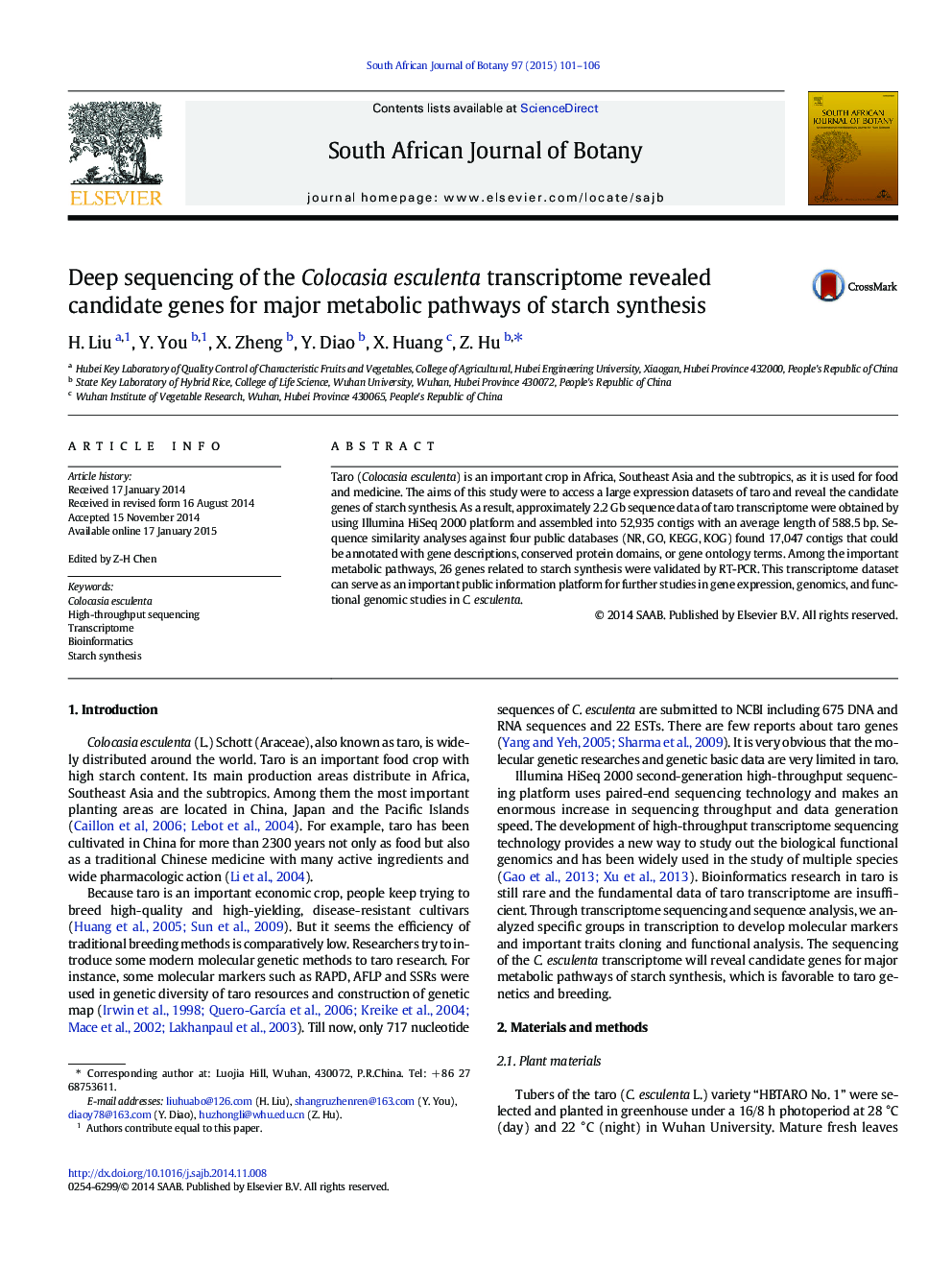 Deep sequencing of the Colocasia esculenta transcriptome revealed candidate genes for major metabolic pathways of starch synthesis