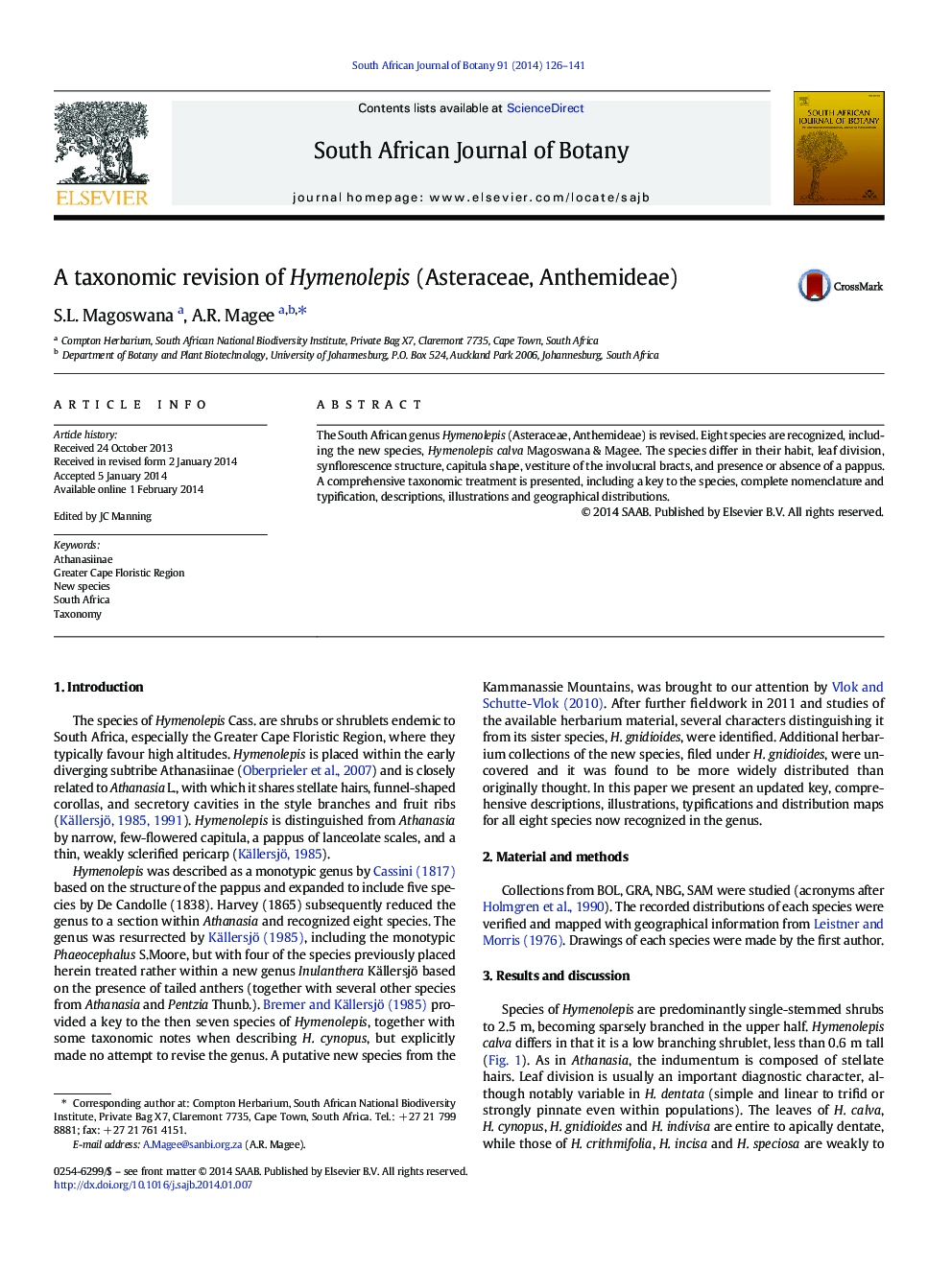 A taxonomic revision of Hymenolepis (Asteraceae, Anthemideae)