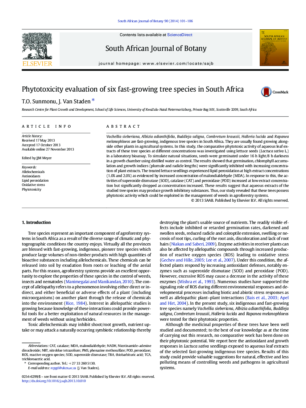 Phytotoxicity evaluation of six fast-growing tree species in South Africa