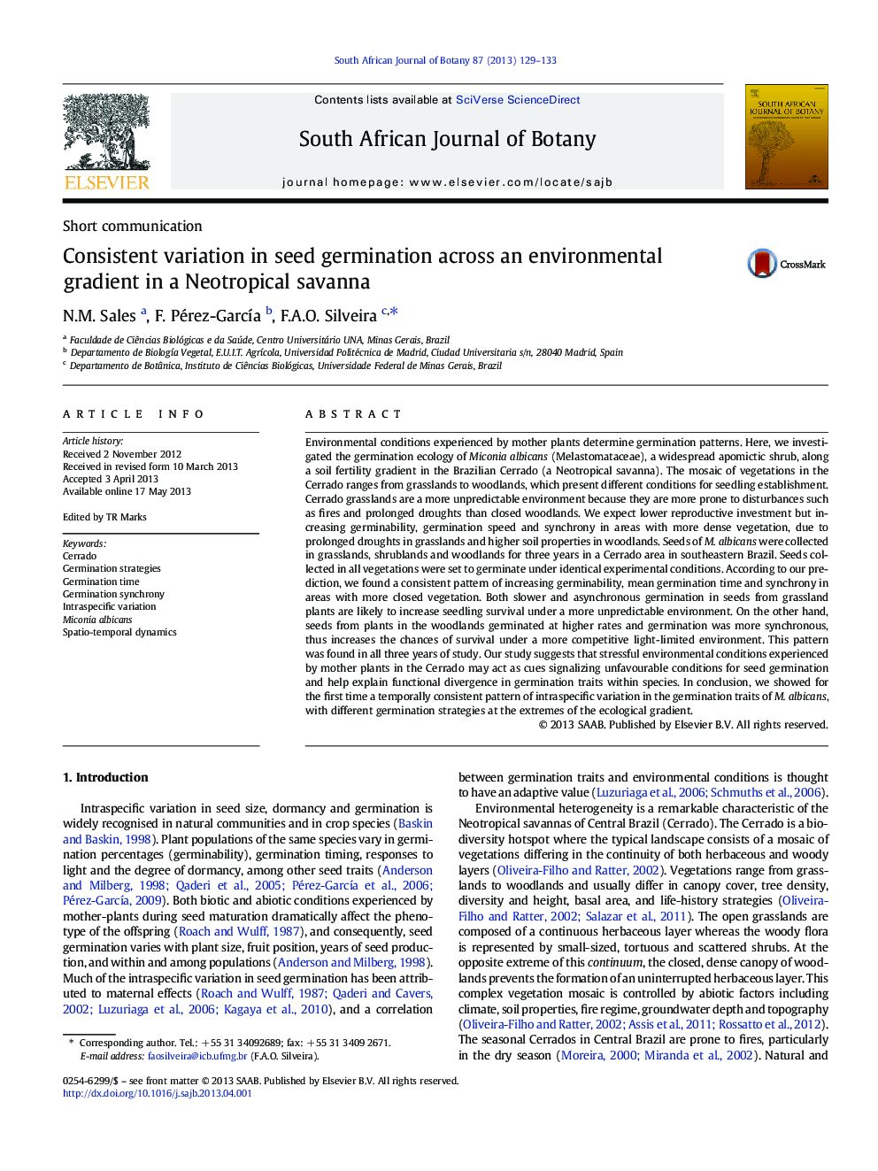 Consistent variation in seed germination across an environmental gradient in a Neotropical savanna