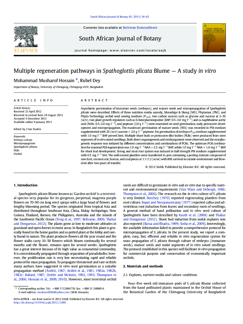 Multiple regeneration pathways in Spathoglottis plicata Blume - A study in vitro