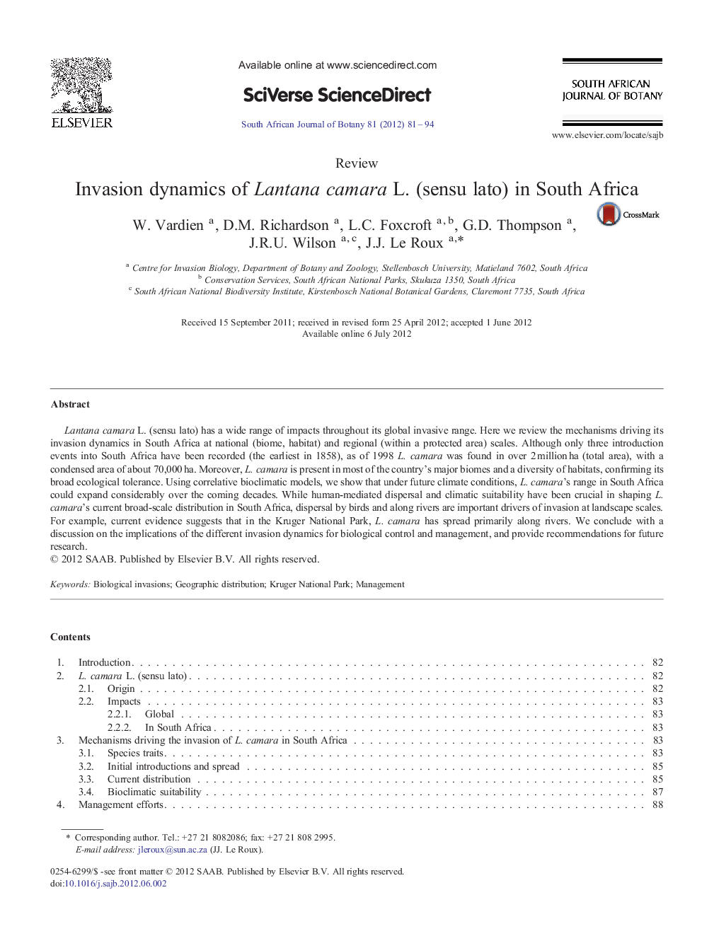 Invasion dynamics of Lantana camara L. (sensu lato) in South Africa