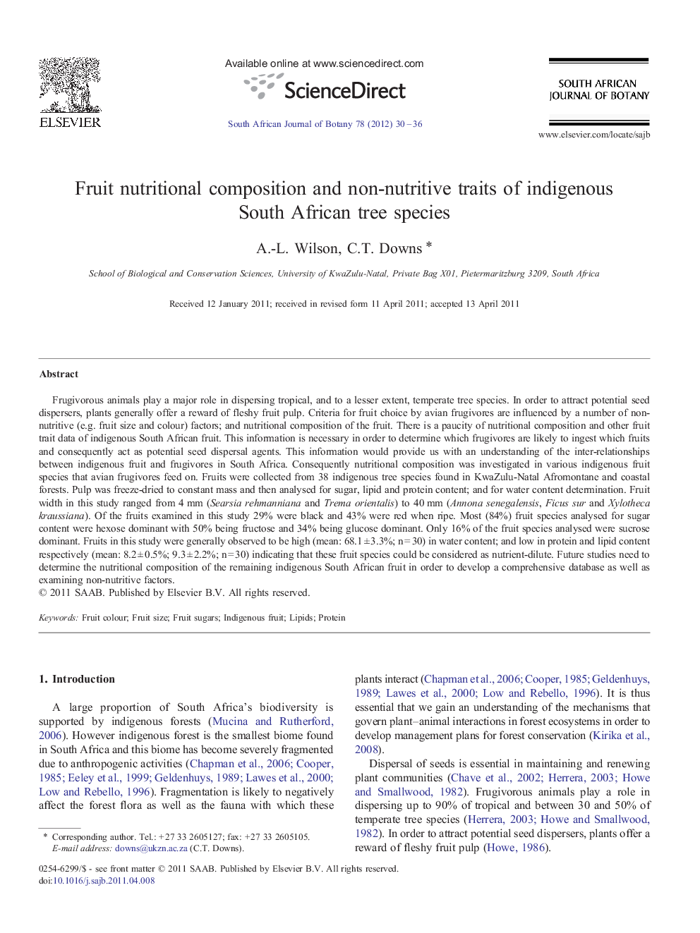 Fruit nutritional composition and non-nutritive traits of indigenous South African tree species