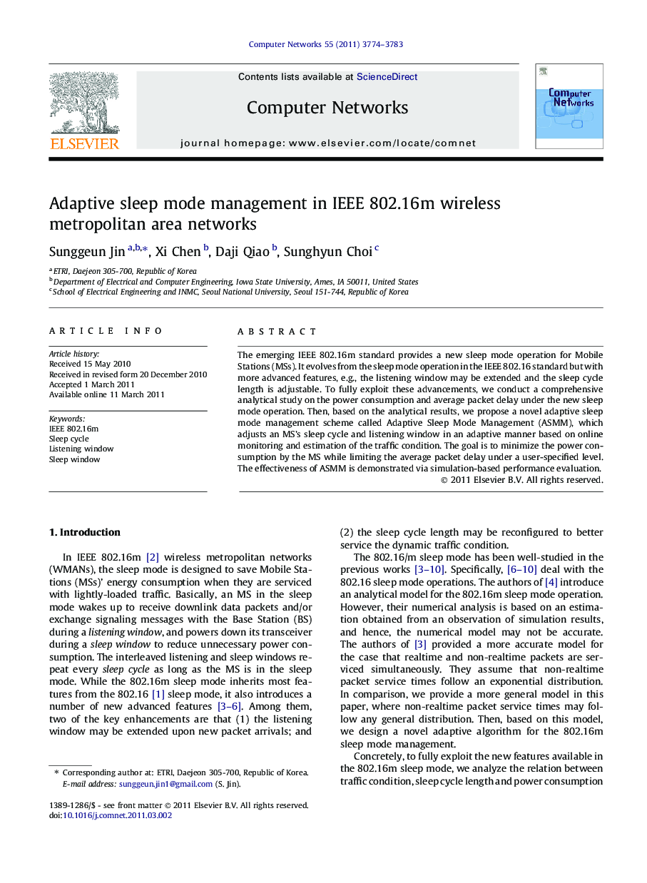 Adaptive sleep mode management in IEEE 802.16m wireless metropolitan area networks