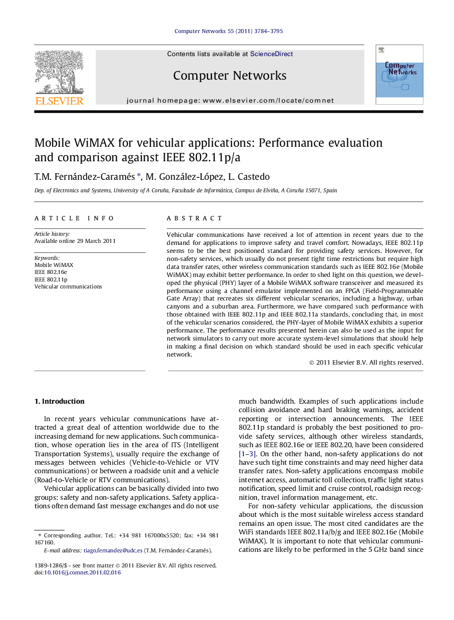 Mobile WiMAX for vehicular applications: Performance evaluation and comparison against IEEE 802.11p/a