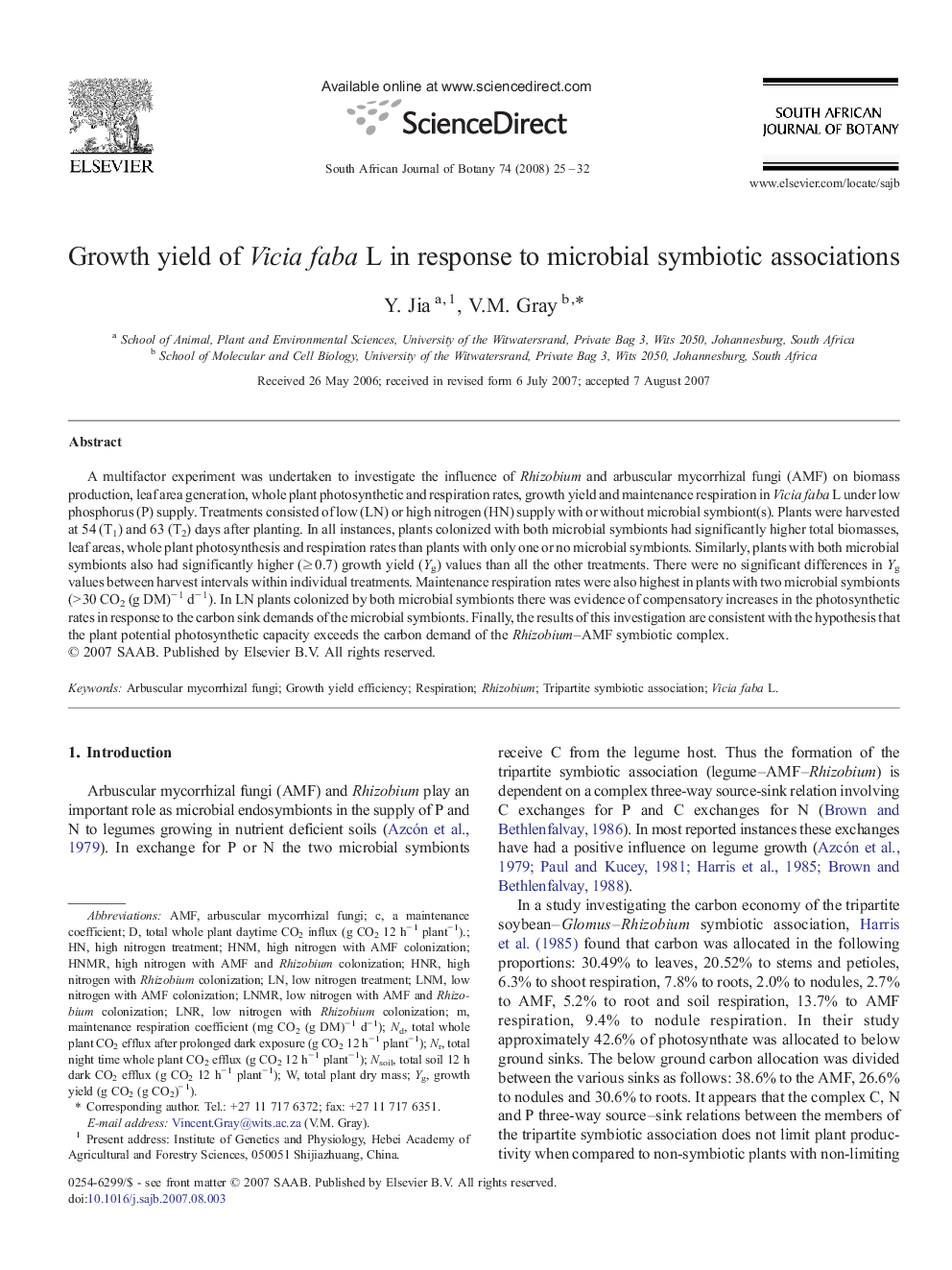 Growth yield of Vicia faba L in response to microbial symbiotic associations