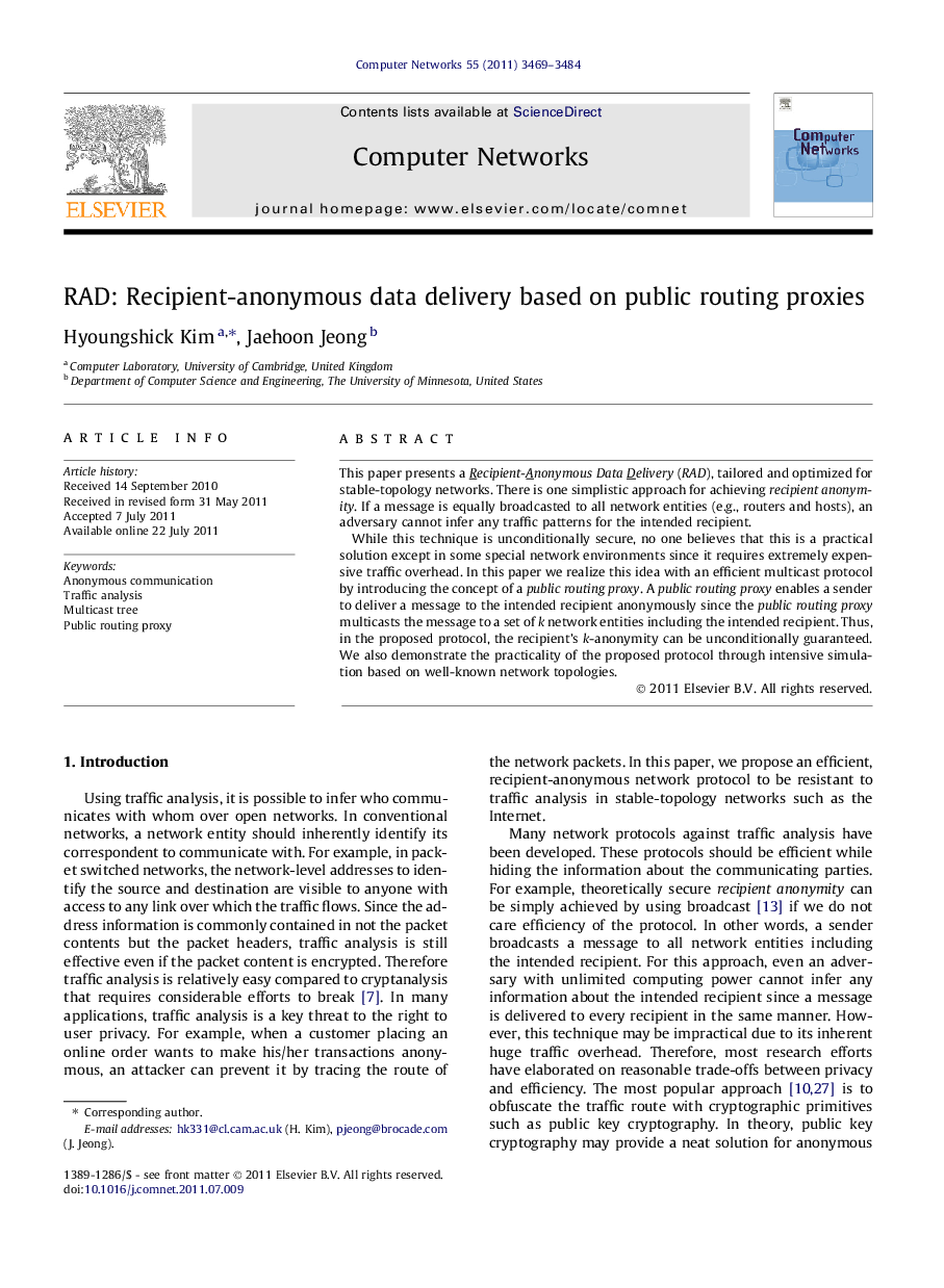 RAD: Recipient-anonymous data delivery based on public routing proxies