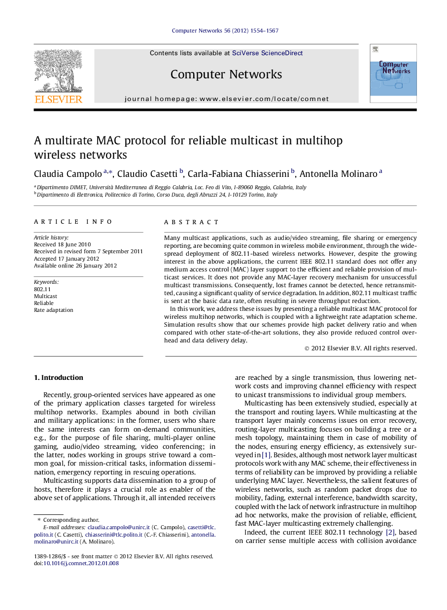 A multirate MAC protocol for reliable multicast in multihop wireless networks