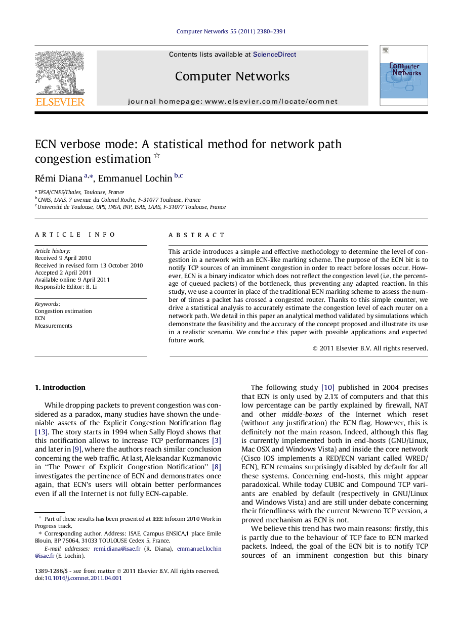 ECN verbose mode: A statistical method for network path congestion estimation 