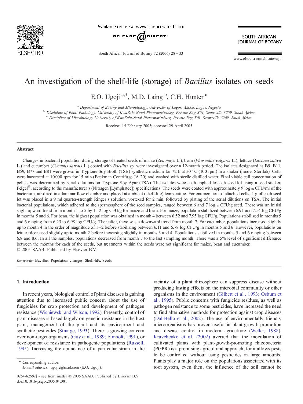 An investigation of the shelf-life (storage) of Bacillus isolates on seeds