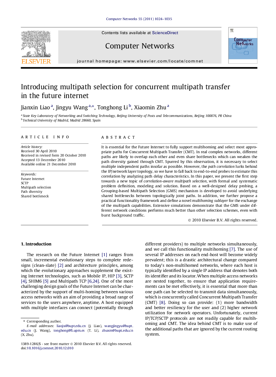 Introducing multipath selection for concurrent multipath transfer in the future internet