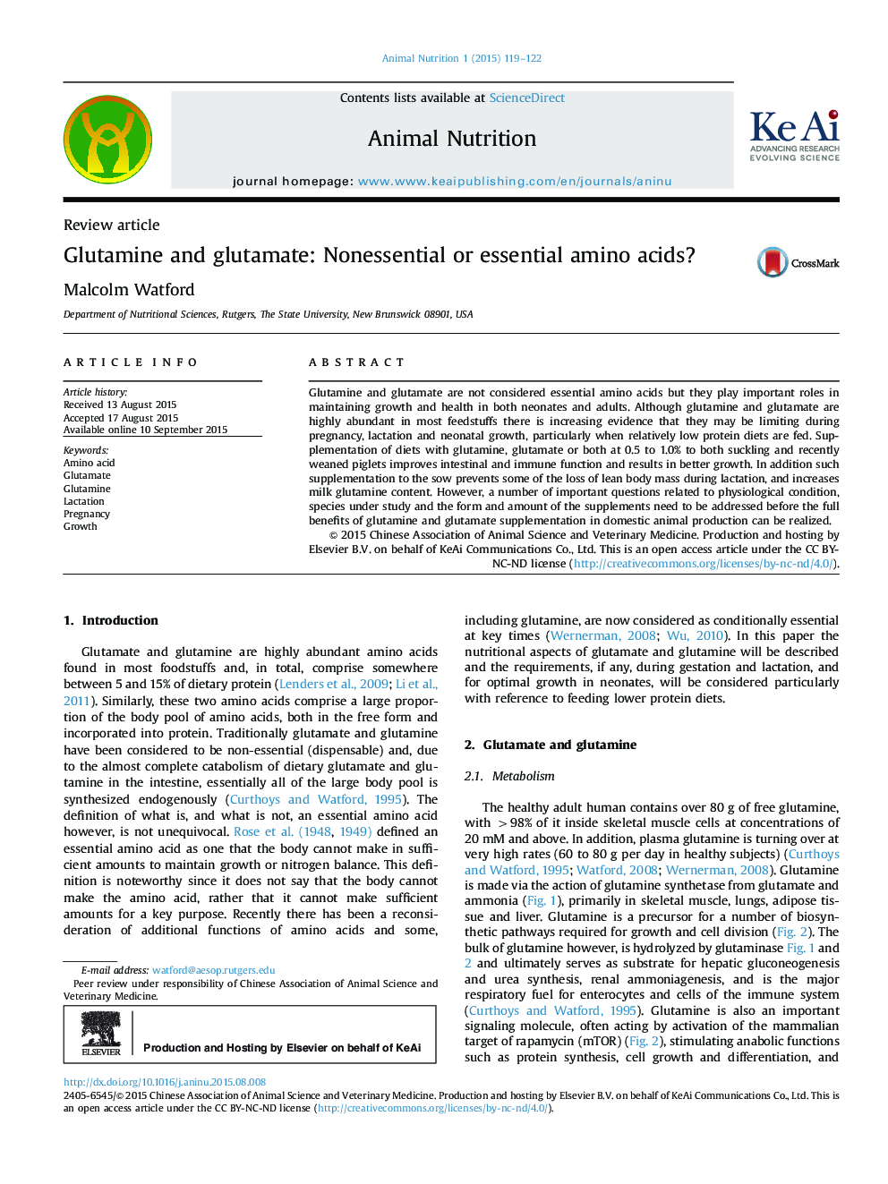 Glutamine and glutamate: Nonessential or essential amino acids? 