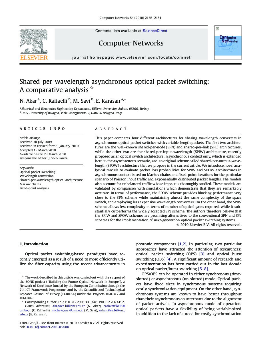 Shared-per-wavelength asynchronous optical packet switching: A comparative analysis 