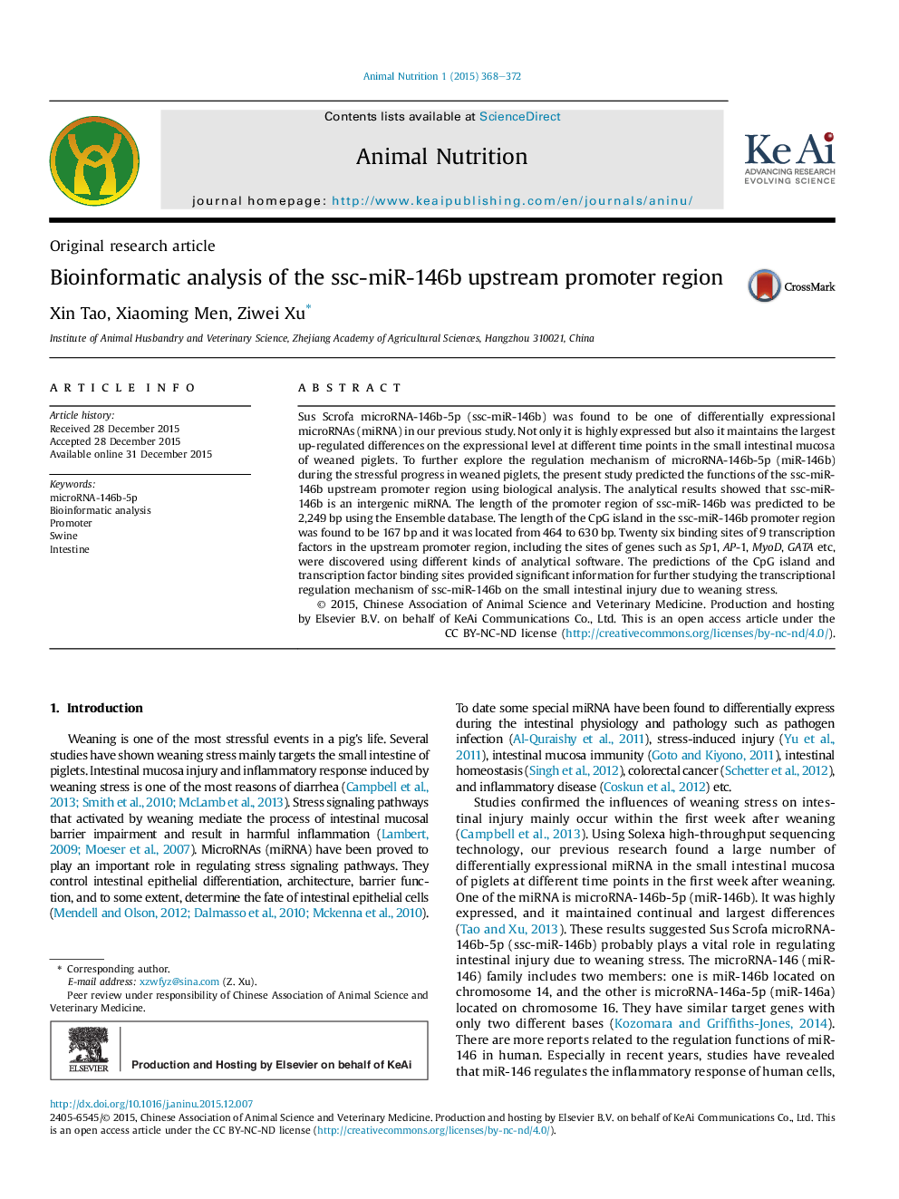 Bioinformatic analysis of the ssc-miR-146b upstream promoter region 