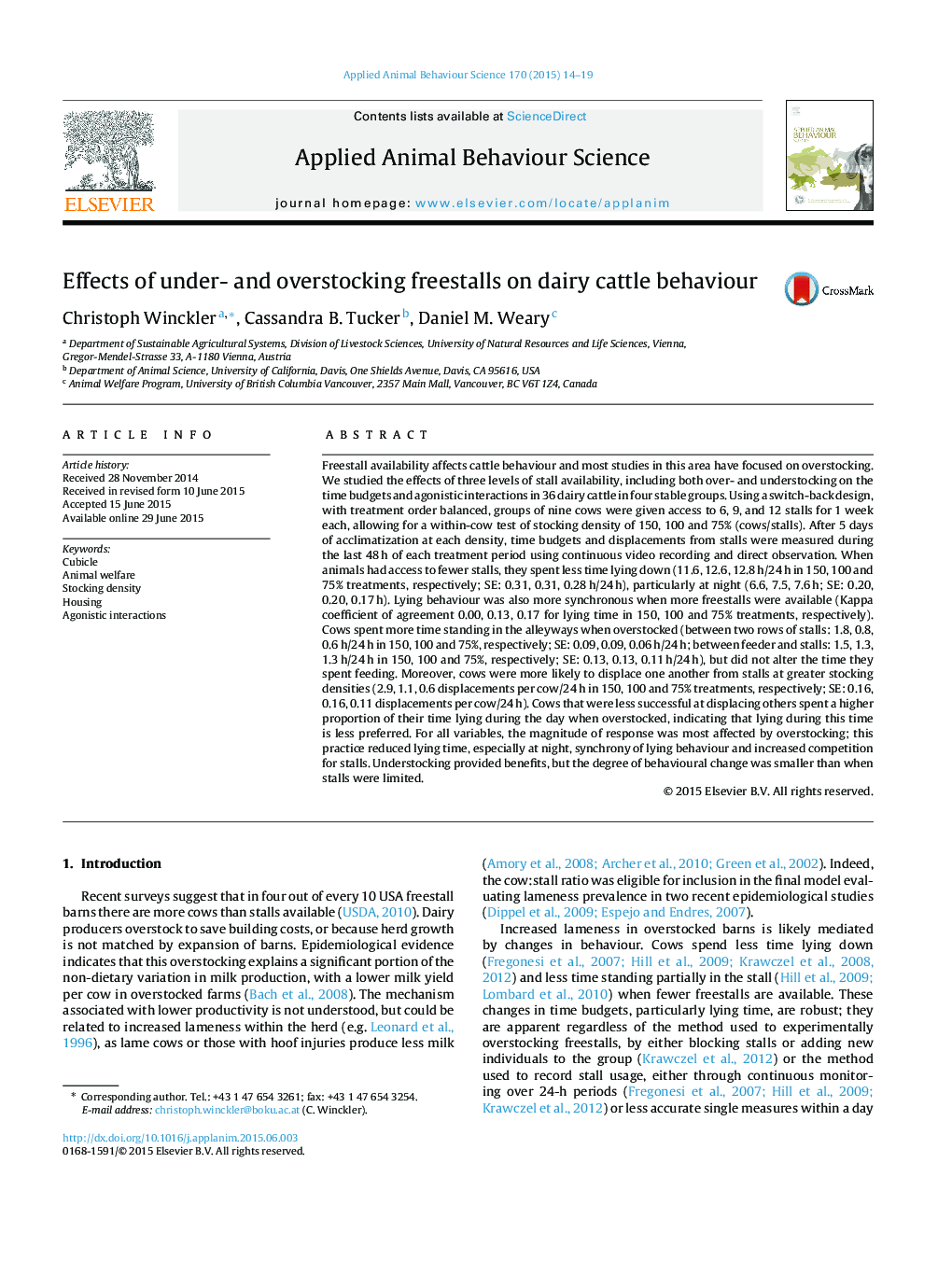 Effects of under- and overstocking freestalls on dairy cattle behaviour