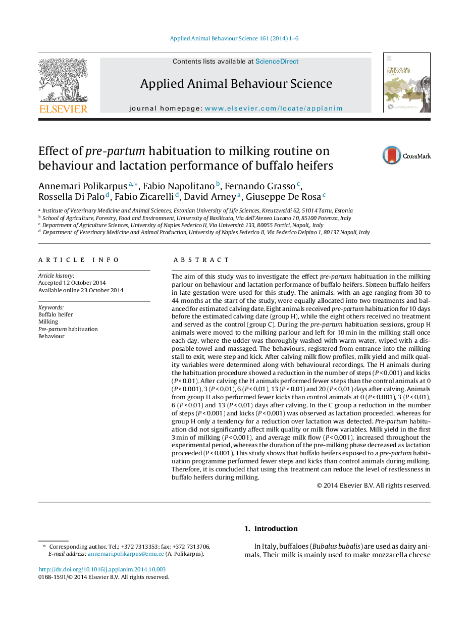 Effect of pre-partum habituation to milking routine on behaviour and lactation performance of buffalo heifers