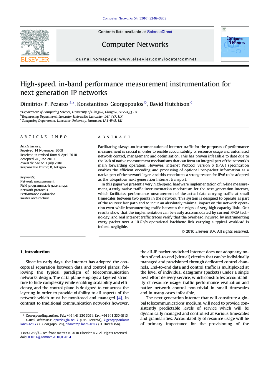 High-speed, in-band performance measurement instrumentation for next generation IP networks