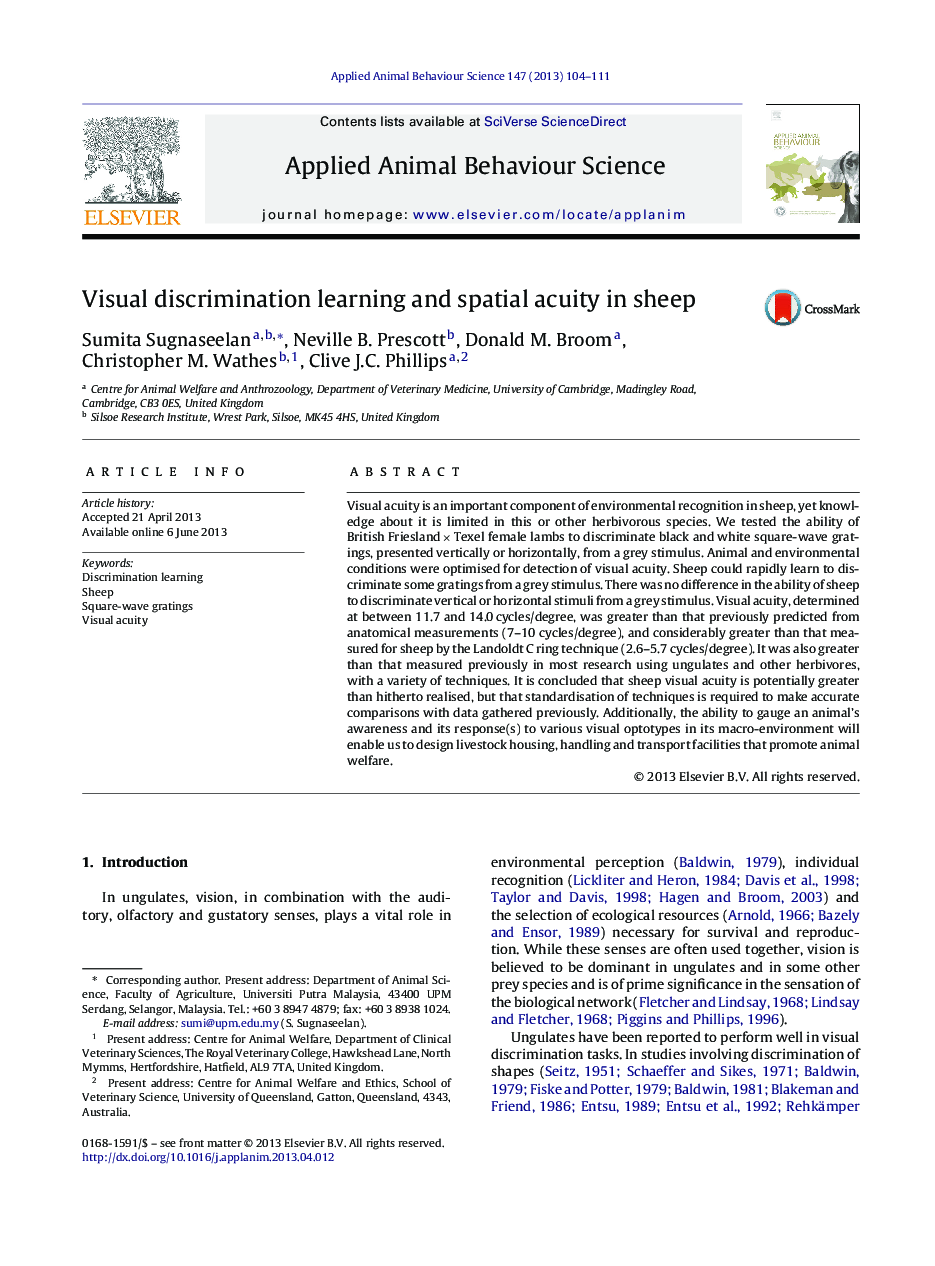 Visual discrimination learning and spatial acuity in sheep