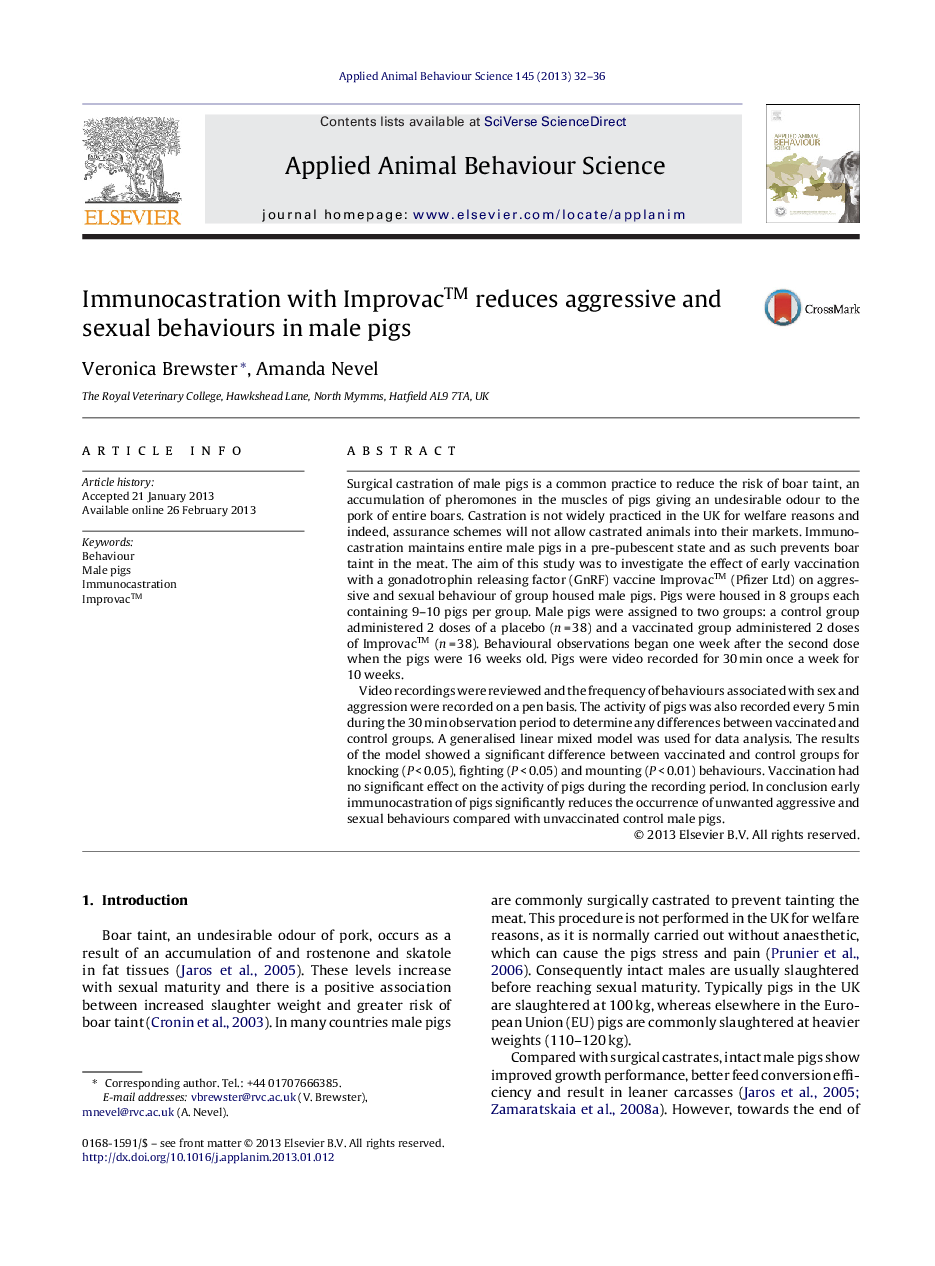 Immunocastration with Improvac™ reduces aggressive and sexual behaviours in male pigs