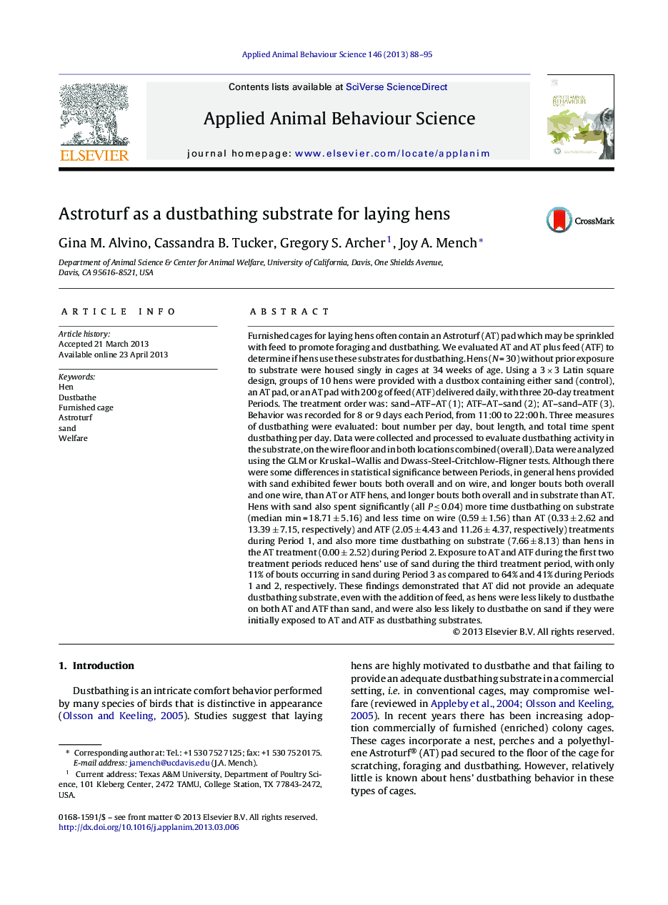 Astroturf as a dustbathing substrate for laying hens