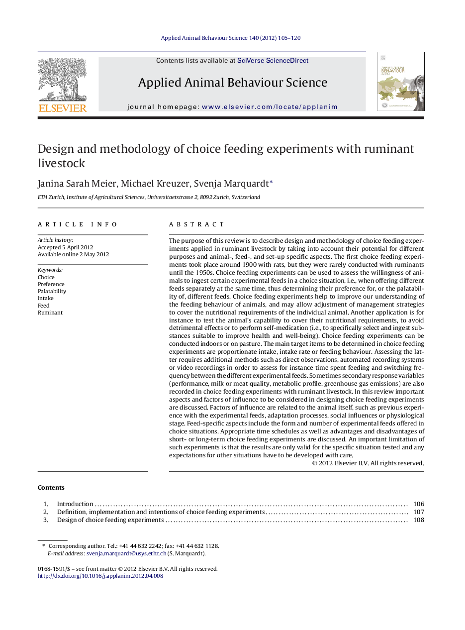 Design and methodology of choice feeding experiments with ruminant livestock