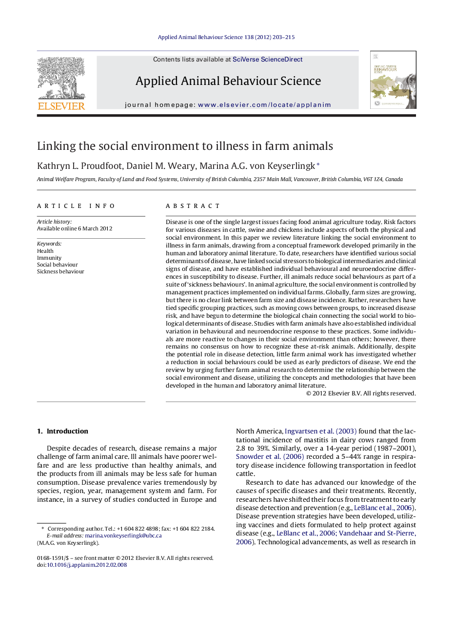 Linking the social environment to illness in farm animals