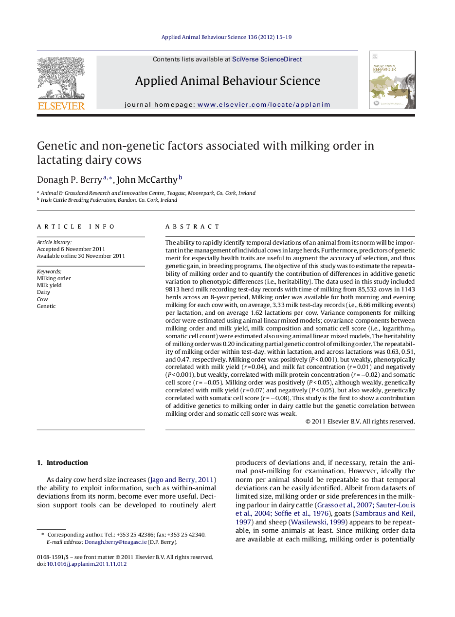 Genetic and non-genetic factors associated with milking order in lactating dairy cows